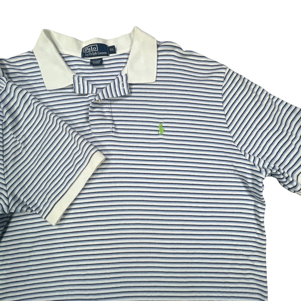 Vintage Polo Ralph Lauren Shirt XL Men Blue Stripe‎ Classic Fit Golf Pony Preppy